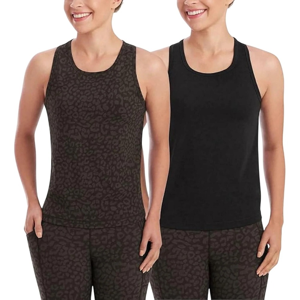 Members Mark Womens Tank Tops Size S Leopard/Black Semi Fitted Zen 2-Pack Sports
